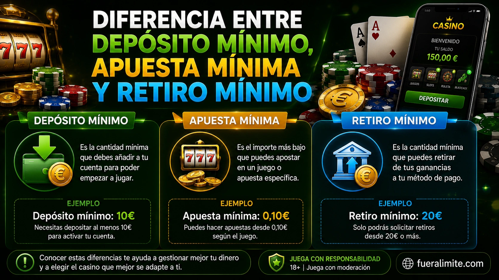 Diferencia entre depósito mínimo, apuesta mínima y retiro mínimo