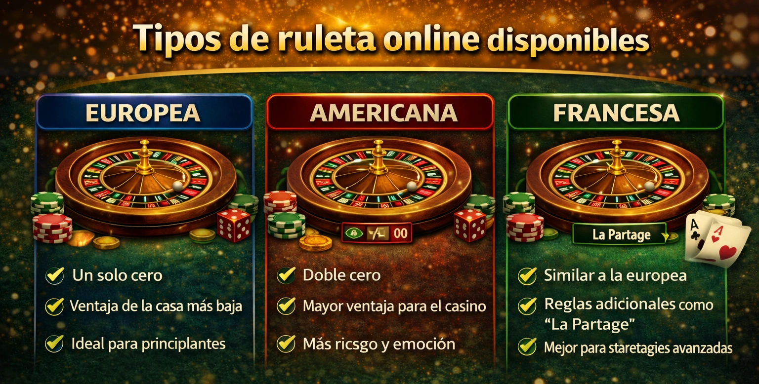 Tipos de ruleta online disponibles