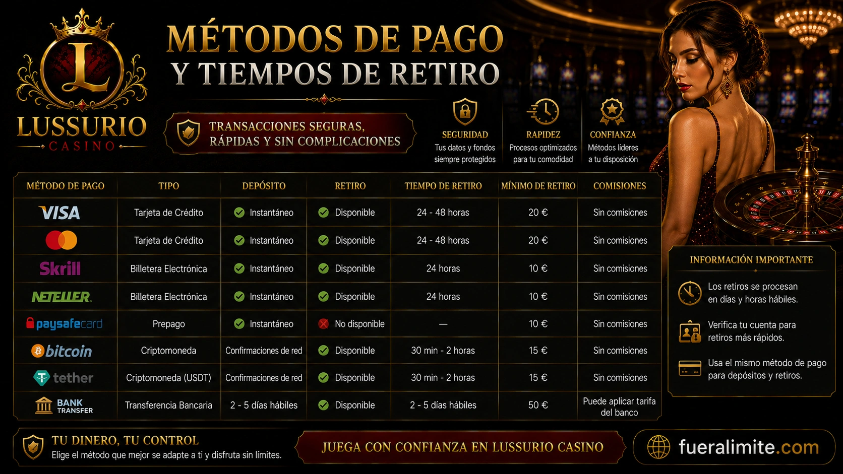 Métodos de Pago y Tiempos de Retiro Métodos de Pago y Tiempos de Retiro