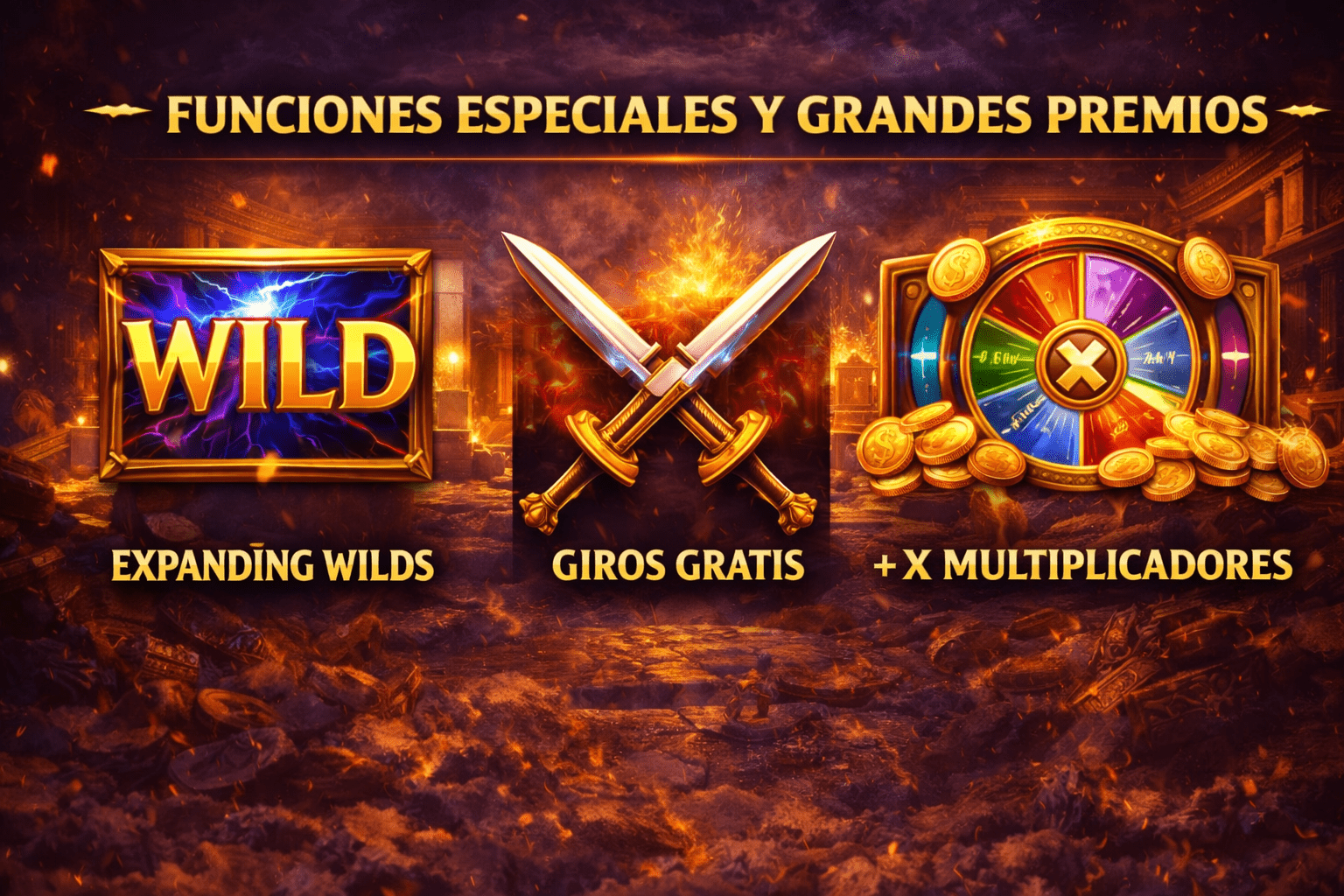 Funciones especiales de Age of the Gods Slot wilds giros gratis y multiplicadores