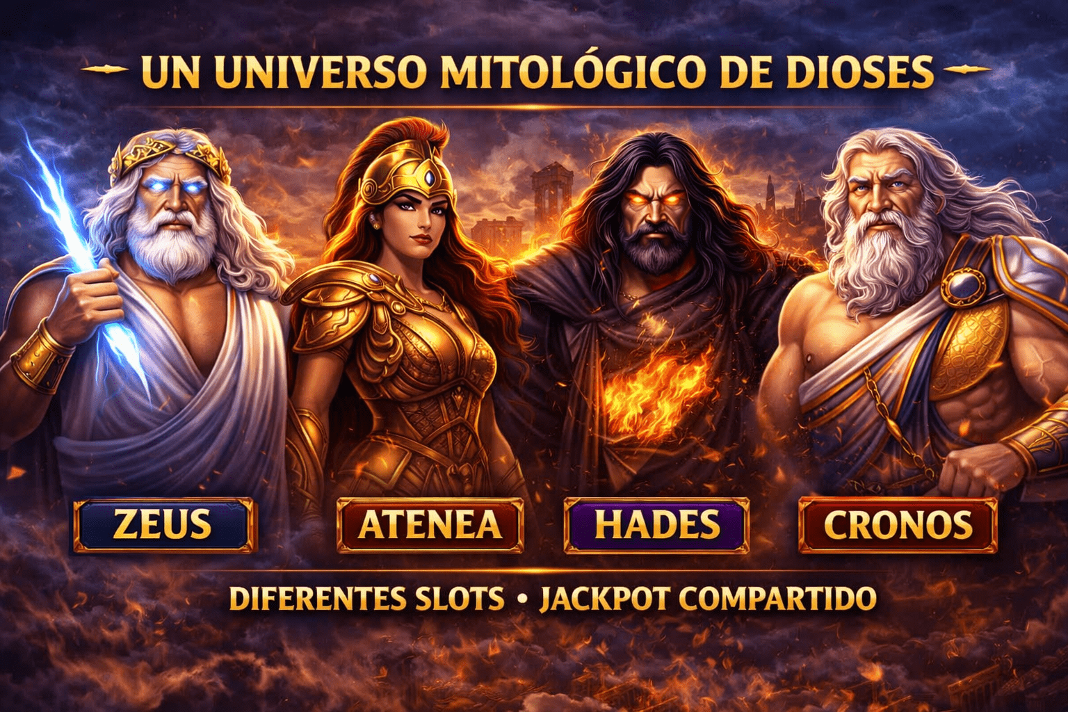 Dioses de Age of the Gods Slot Zeus Atenea Hades y Cronos