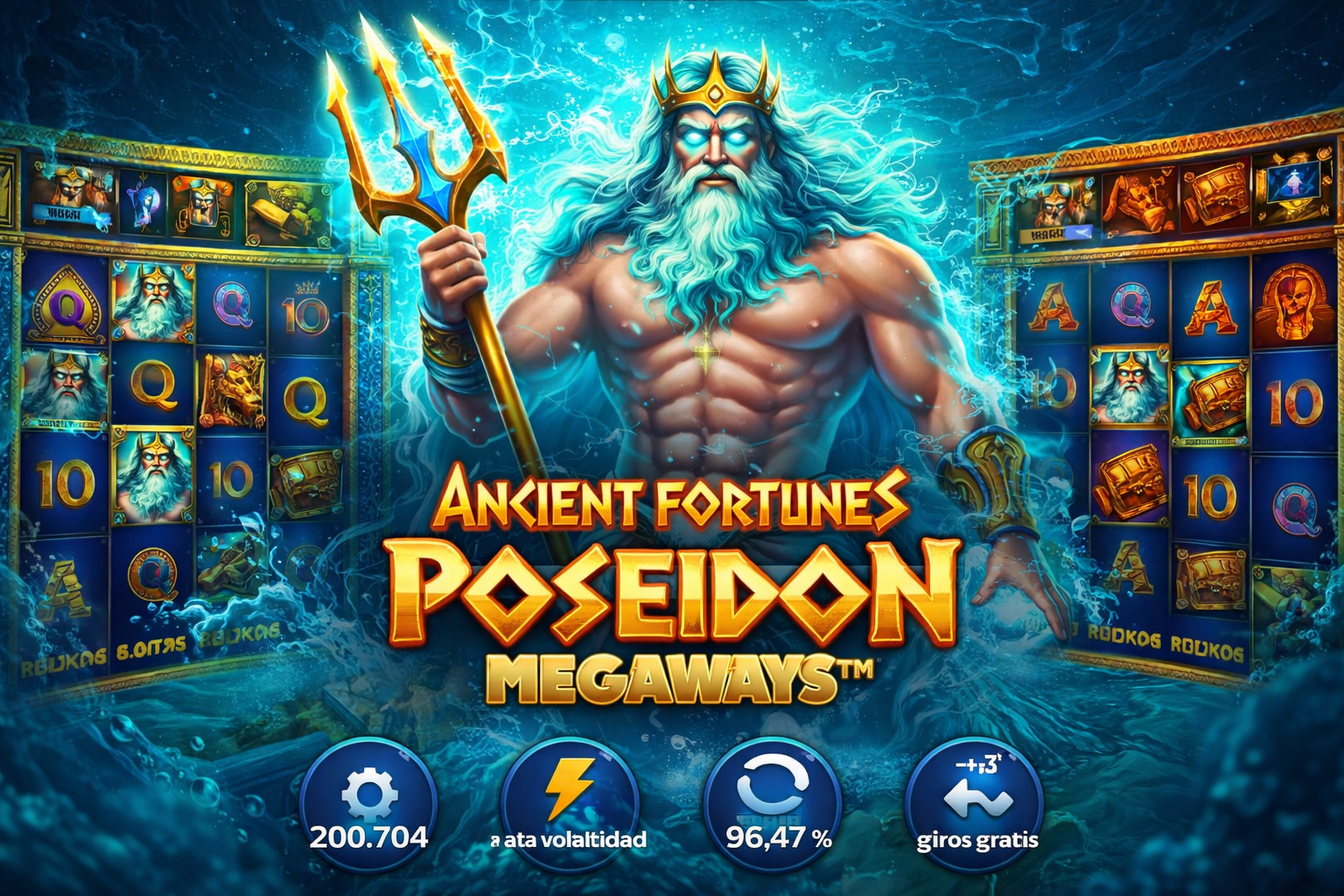 Ancient Fortunes Poseidon Megaways slot con Poseidón, sistema Megaways, alta volatilidad y giros gratis