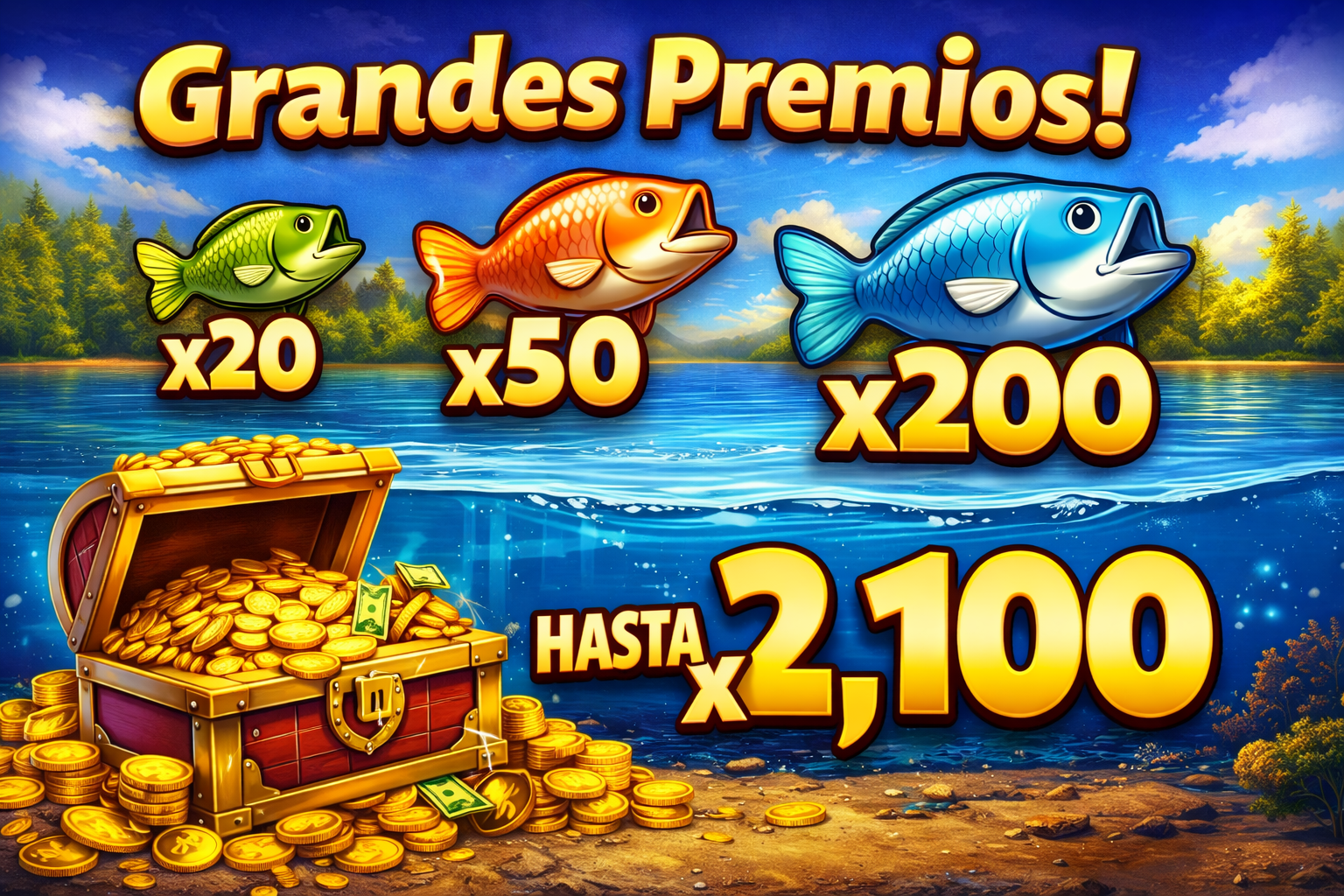Función Splash en Bigger Bass Splash recogiendo premios instantáneos en el juego base