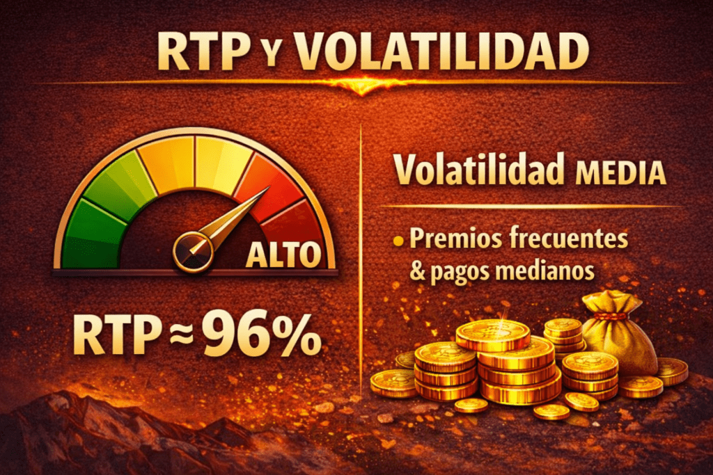 RTP y volatilidad de 3 Coin Volcanoes RTP aproximado del 96% y volatilidad media en la tragamonedas 3 Coin Volcanoes