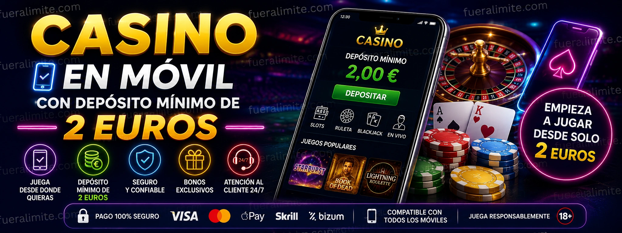 Casino en móvil con depósito mínimo de 2 euros